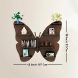 Butterfly Shape Backlit Designer Wooden Wall Shelf / Book Shelf / Night Light, Walnut Finish - Decor Smart