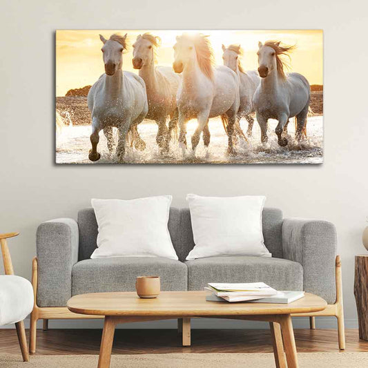 Camargue White Horses Running in Seaside Premium Wall Painting - Decor Smart