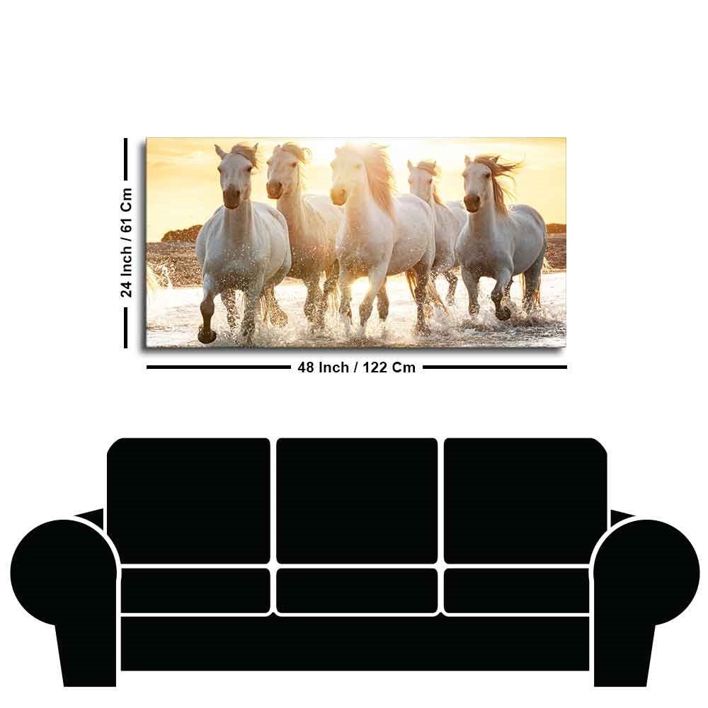Camargue White Horses Running in Seaside Premium Wall Painting - Decor Smart