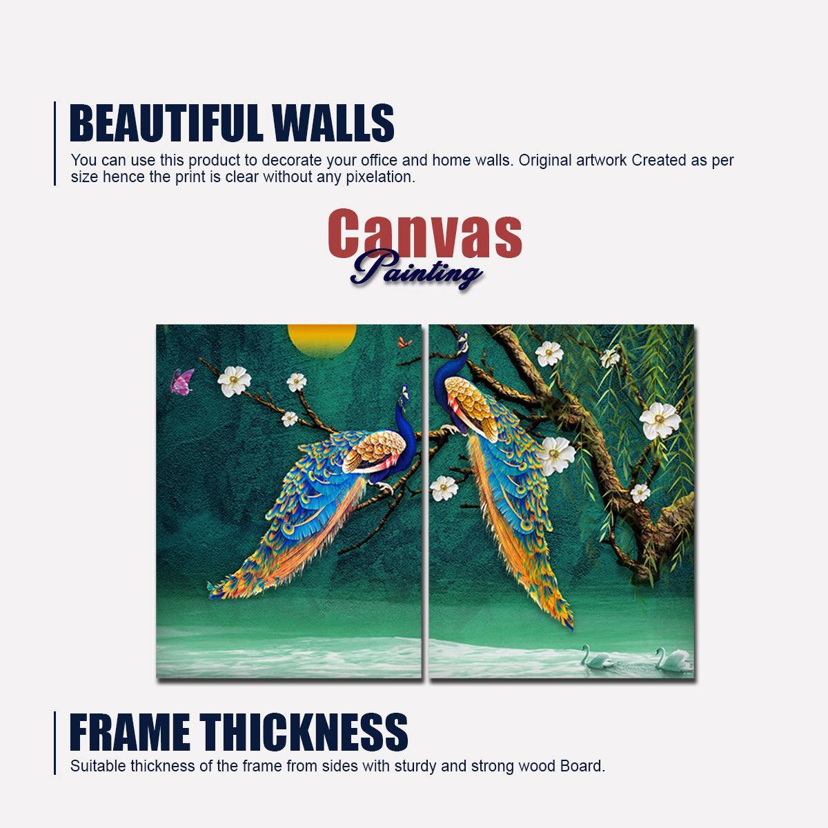 Canvas Bedroom Wall Painting of 2 Pieces Beautiful Bird Couple in Forest - Decor Smart