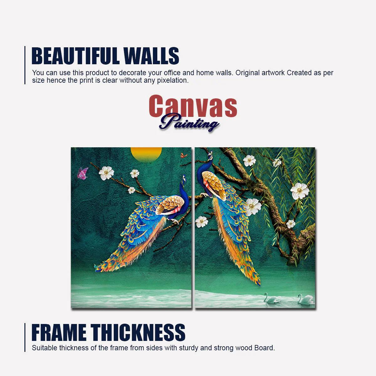Canvas Bedroom Wall Painting of 2 Pieces Beautiful Bird Couple in Forest - Decor Smart