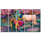 Canvas Wall Painting of Krishna Playing Flute Set of 5 Pieces