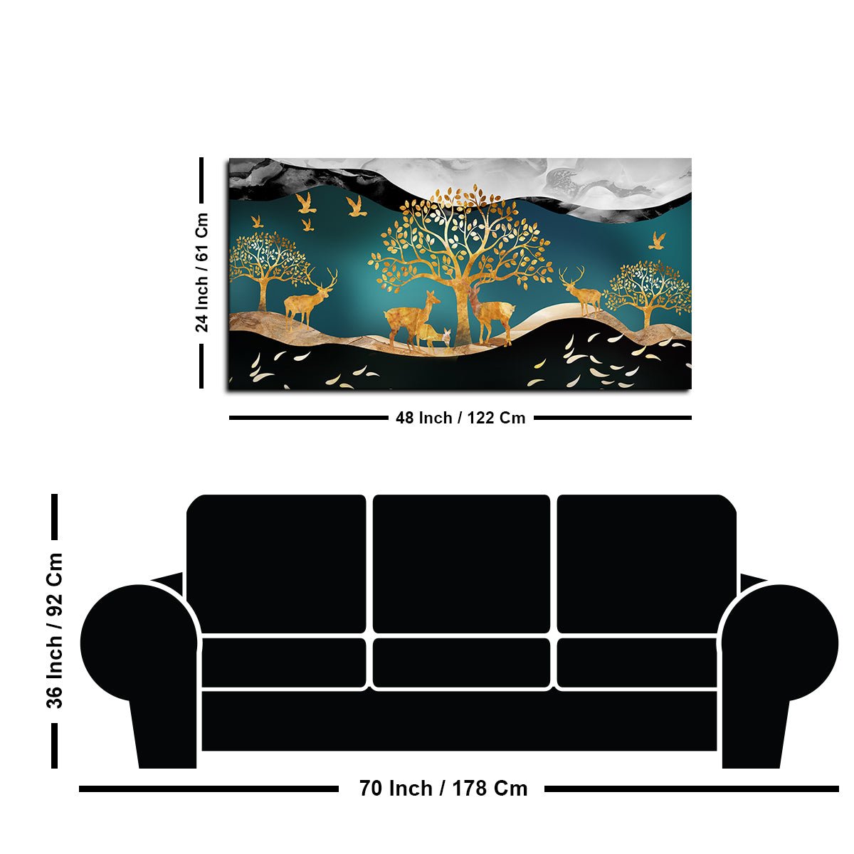 Canvas Wall Painting of Golden Trees With Birds And Deer - Decor Smart