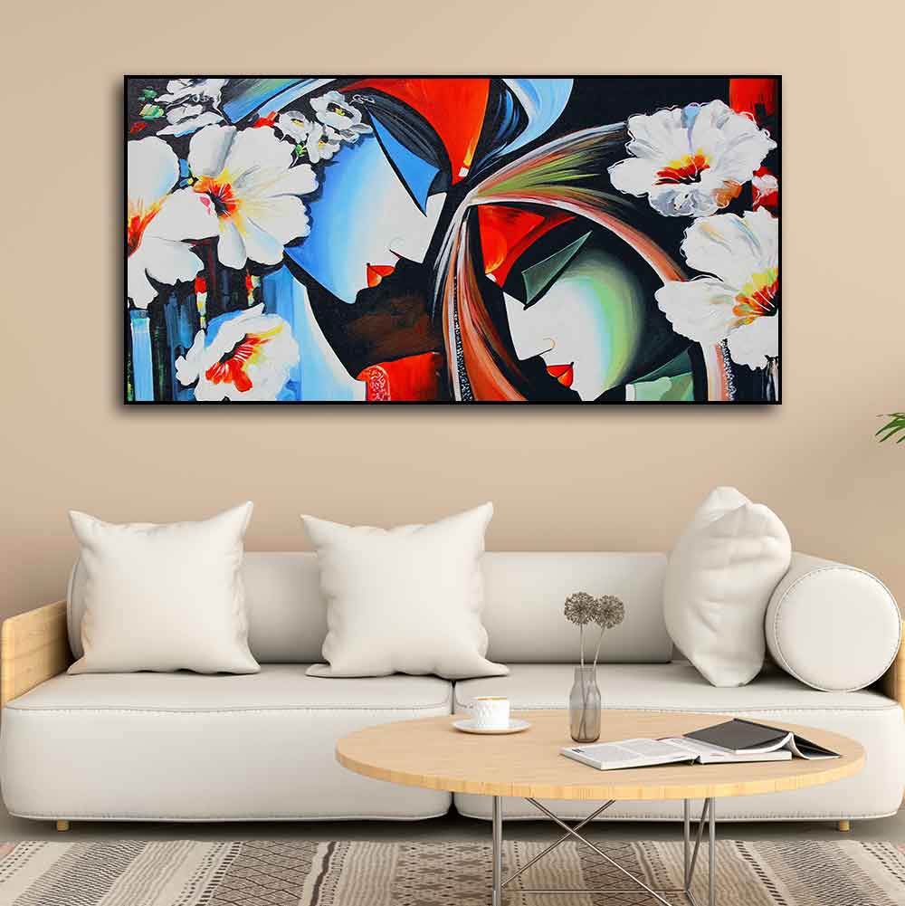 Canvas Wall Painting of Lord Radha Krishna Abstract Pattern - Decor Smart