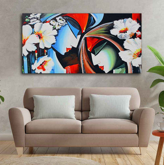 Canvas Wall Painting of Lord Radha Krishna Abstract Pattern - Decor Smart
