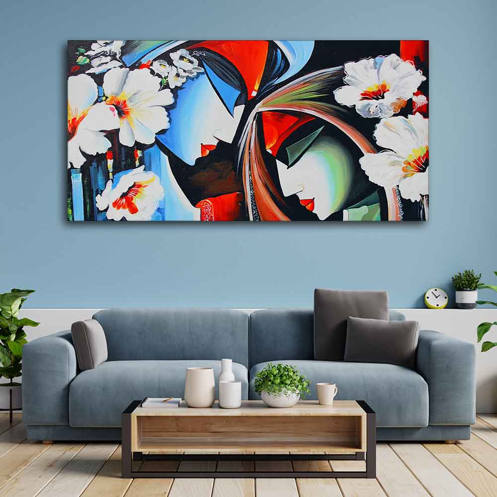 Canvas Wall Painting of Lord Radha Krishna Abstract Pattern - Decor Smart
