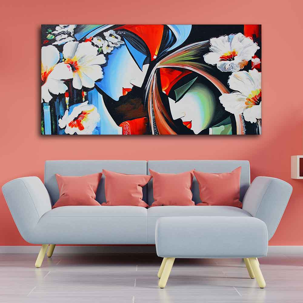 Canvas Wall Painting of Lord Radha Krishna Abstract Pattern - Decor Smart