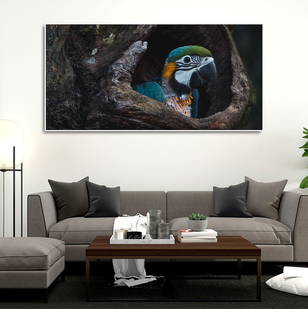 Macaw Parrot in Tree Hole – Canvas Wall Painting - Decor Smart