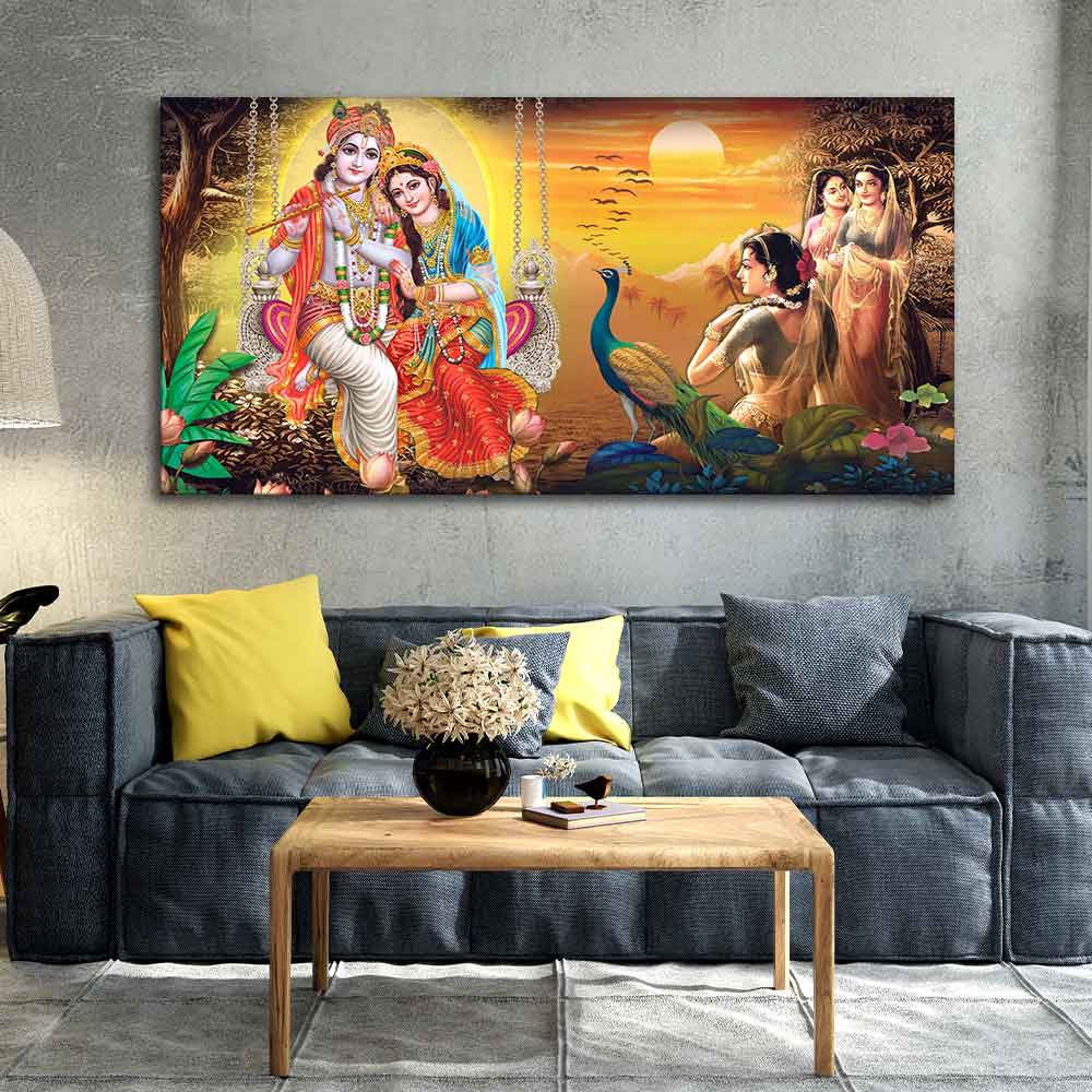 Canvas Wall Painting of Radhe Shyam in Forest - Decor Smart
