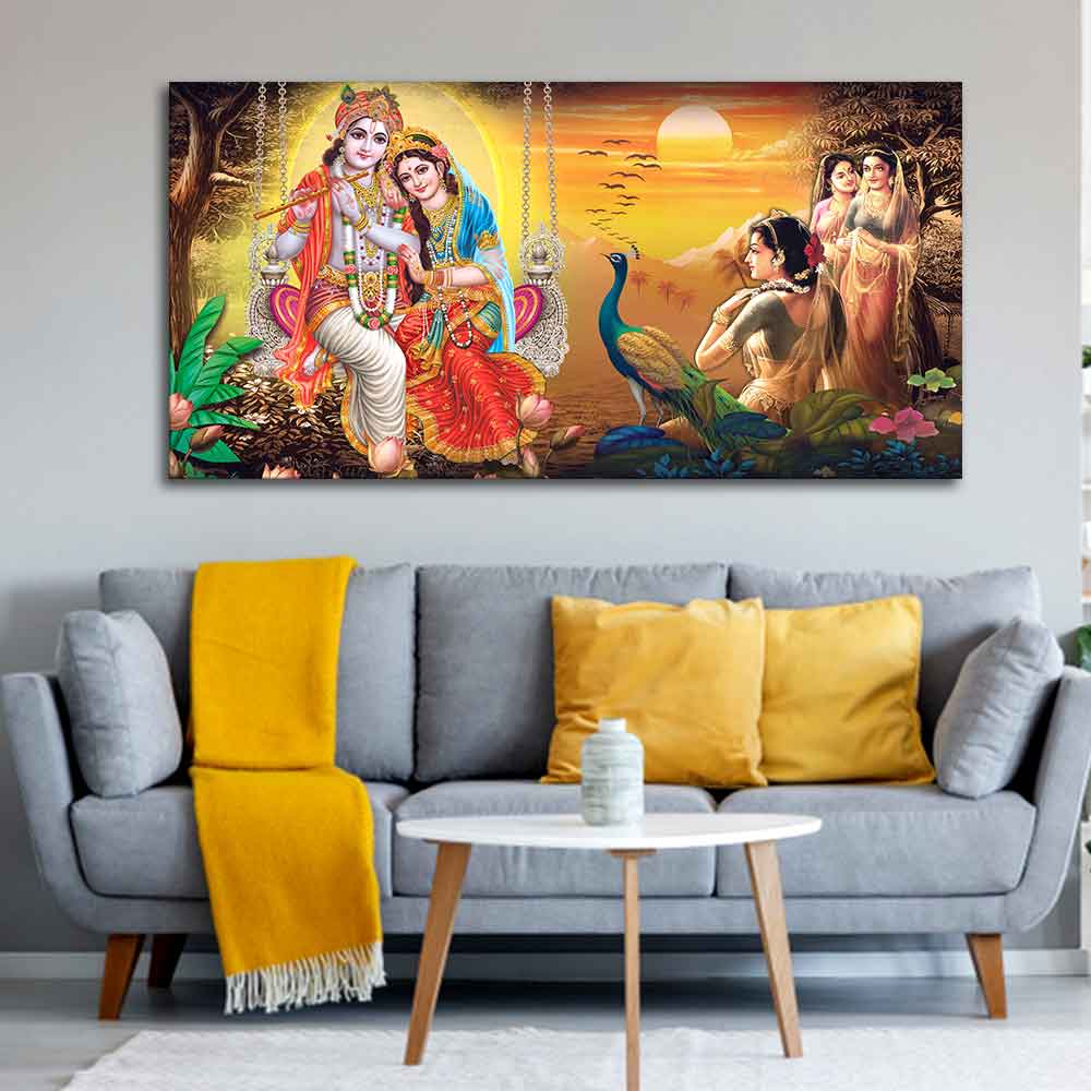 Canvas Wall Painting of Radhe Shyam in Forest - Decor Smart