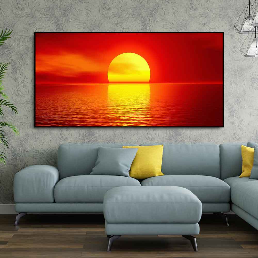 Canvas Wall Painting of Scarlet Sunset Over Ocean - Decor Smart