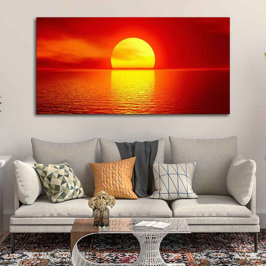 Canvas Wall Painting of Scarlet Sunset Over Ocean - Decor Smart