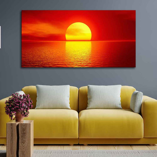 Canvas Wall Painting of Scarlet Sunset Over Ocean - Decor Smart