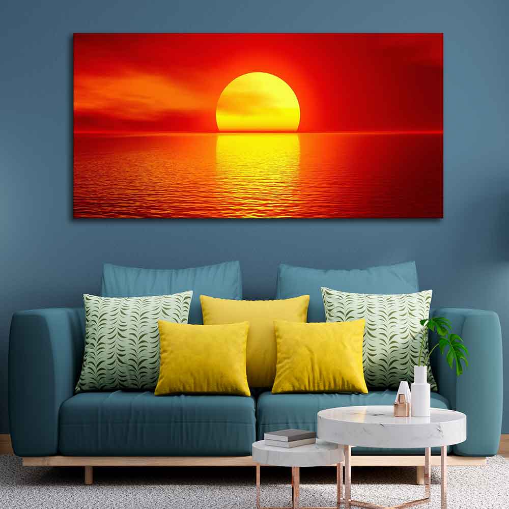 Canvas Wall Painting of Scarlet Sunset Over Ocean - Decor Smart