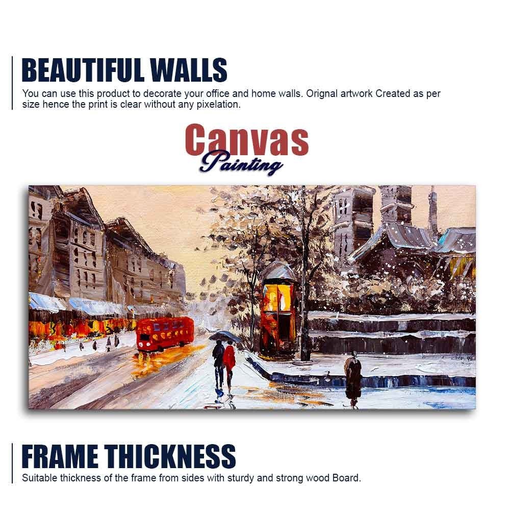 Canvas Wall Painting of Street view of London with Snowfall Background - Decor Smart