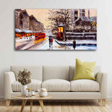 Canvas Wall Painting of Street view of London with Snowfall Background - Decor Smart