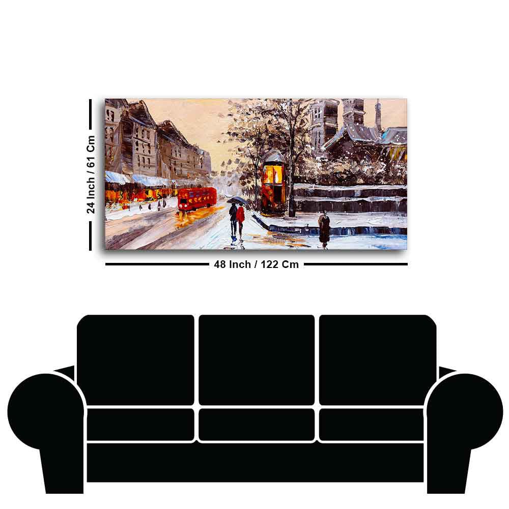 Canvas Wall Painting of Street view of London with Snowfall Background - Decor Smart