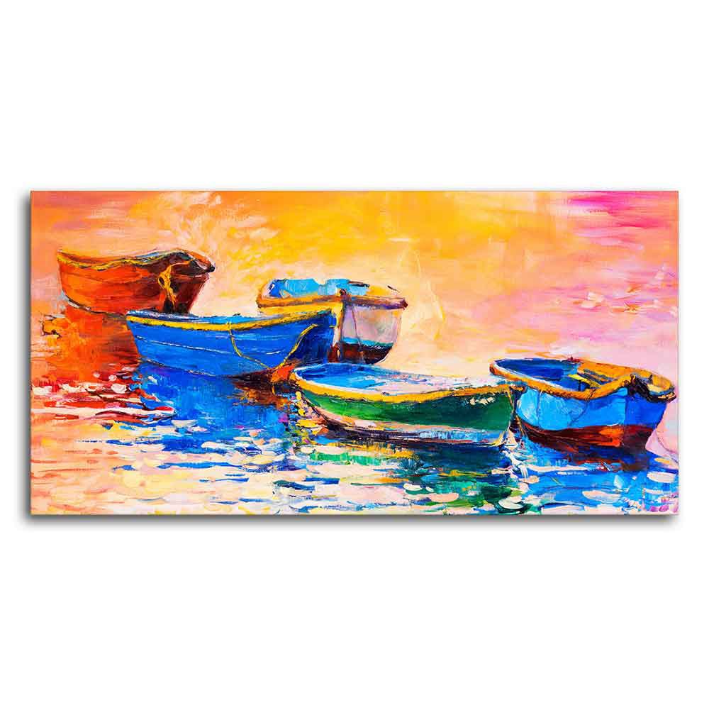 Canvas Wall Painting of The Colorful Boats in Shades of Sunset - Decor Smart