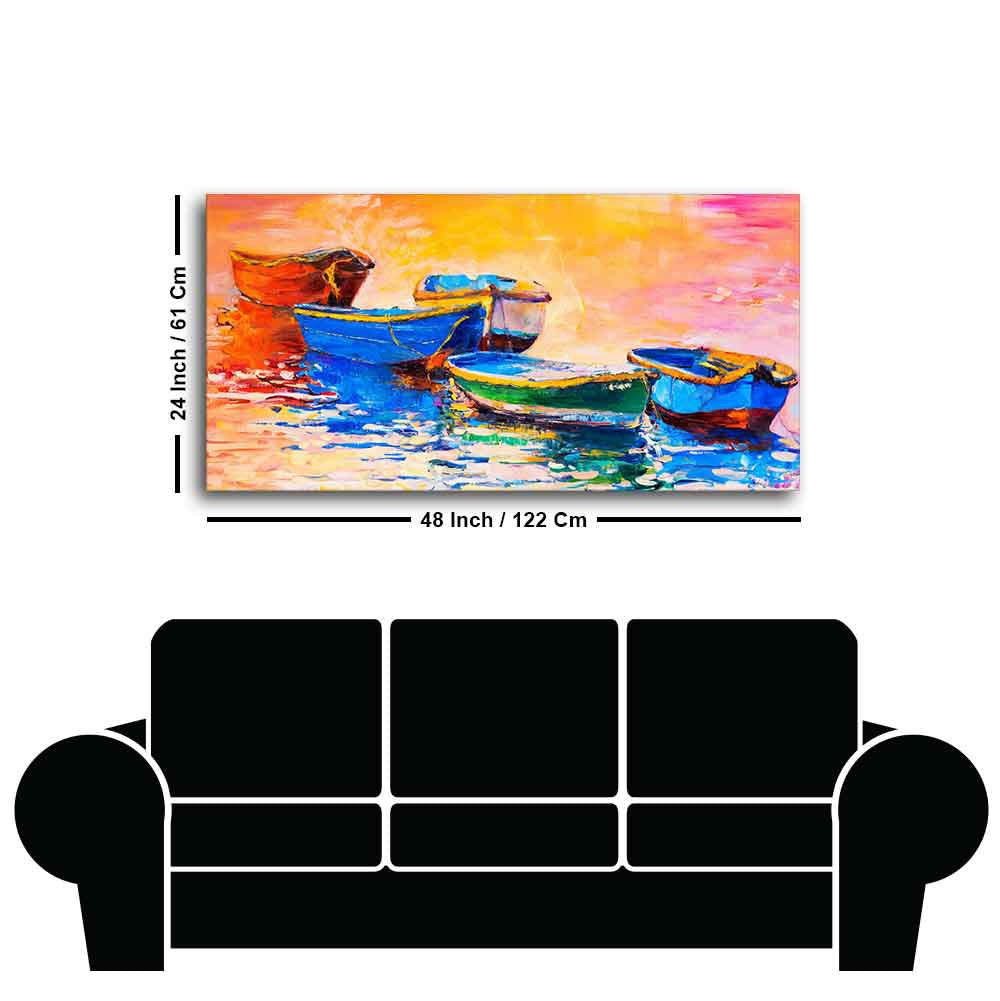 Canvas Wall Painting of The Colorful Boats in Shades of Sunset - Decor Smart