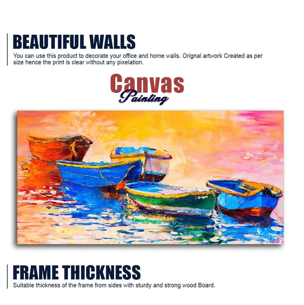 Canvas Wall Painting of The Colorful Boats in Shades of Sunset - Decor Smart