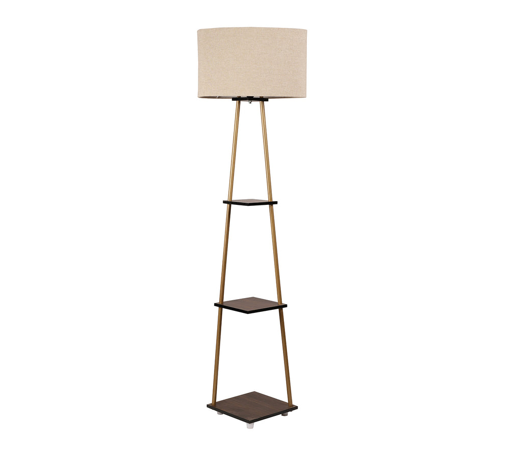 Castle 3 Tier Beige Color Shelf Storage Floor Lamp with Golden Metal Legs