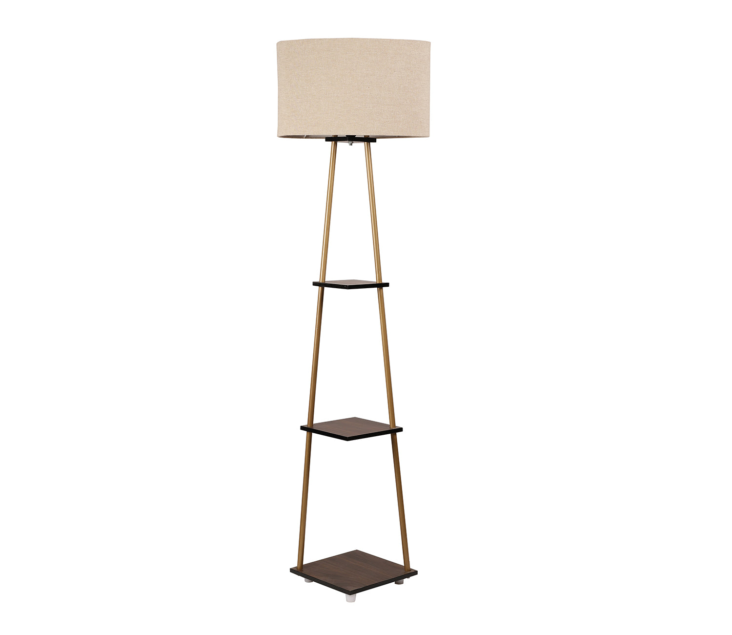 Castle 3 Tier Beige Color Shelf Storage Floor Lamp with Golden Metal Legs