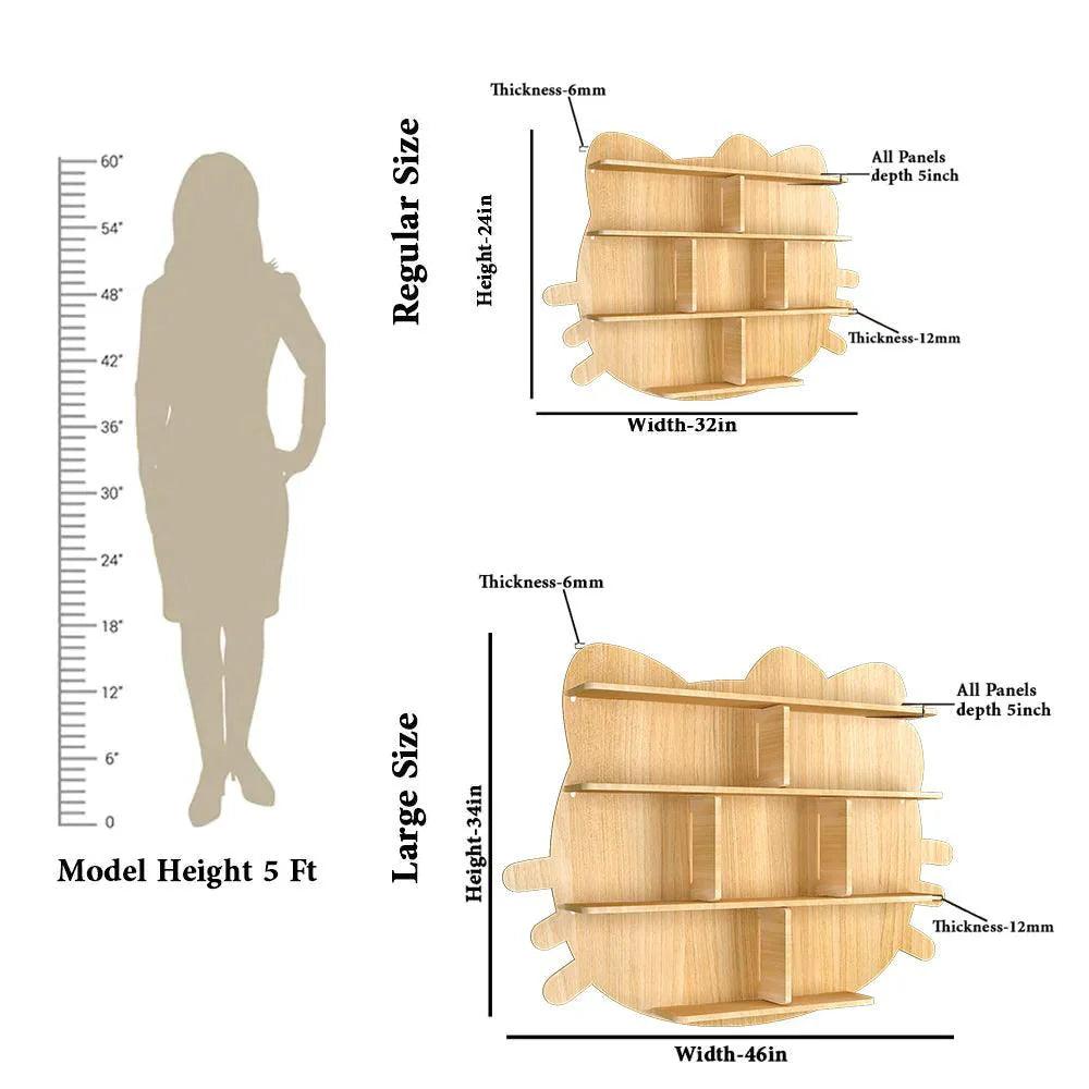 Cat Shape Backlit Designer Wooden Wall Shelf / Book Shelf / Night Light, Oak Finish - Decor Smart