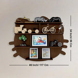 Cat Shape Backlit Designer Wooden Wall Shelf / Book Shelf / Night Light, Walnut Finish - Decor Smart