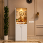 Premium White Finish Wooden Floor Temple with Spacious Storage Cabinet for Home & Office Spaces