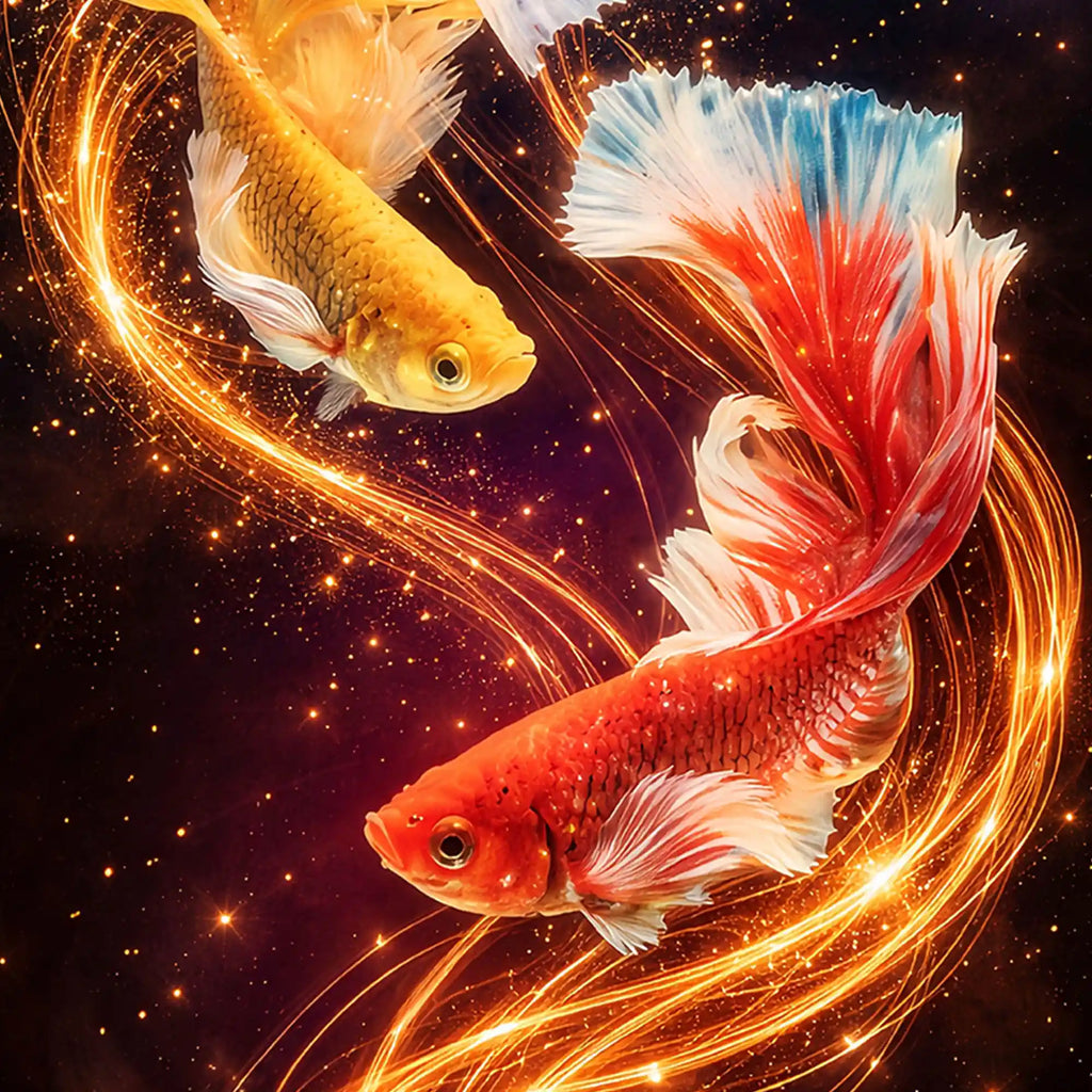 Celestial Koi Harmony Floating Frame Crystal Wall Painting