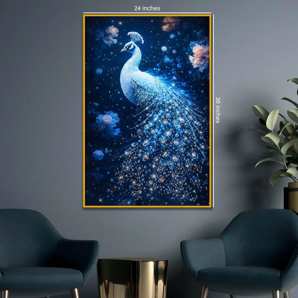 Celestial Peacock Floating Frame Crystal Wall Painting
