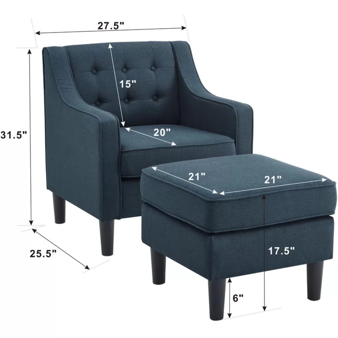 Charcoal Tufted Finish Comfy Lounge Accent Chair with Ottoman - Decor Smart