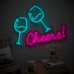 Cheers Wine Glass Design Neon LED Light
