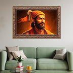 ChhatrapatiShivaji Maharaj Floral Border Canvas Wall Painting