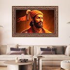 ChhatrapatiShivaji Maharaj Floral Border Canvas Wall Painting