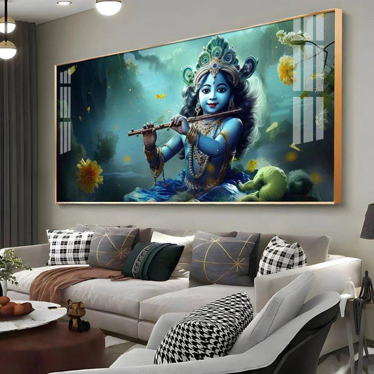 Childhood Krishna with Diadem Premium Acrylic Floating Wall Painting - Decor Smart