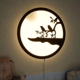Chirping Birds Rounded Backlit Wooden Wall Decor with LED Night Light - Decor Smart