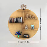 Circle Shape Backlit Designer Wooden Wall Shelf / Book Shelf / Night Light, Oak Finish - Decor Smart