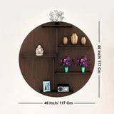 Circle Shape Dark Backlit Designer Wooden Wall Shelf / Book Shelf / Night Light, Walnut Finish - Decor Smart