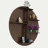 Circle Shape Dark Backlit Designer Wooden Wall Shelf / Book Shelf / Night Light, Walnut Finish - Decor Smart