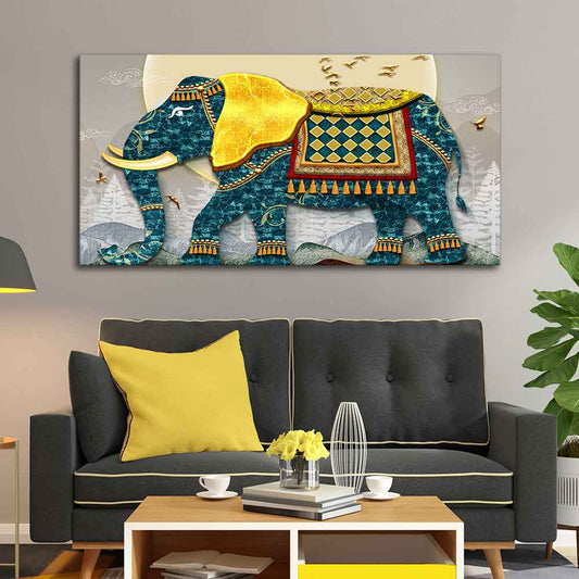 Classic and Royal Elephant with Golden Tusks wall Painting - Decor Smart
