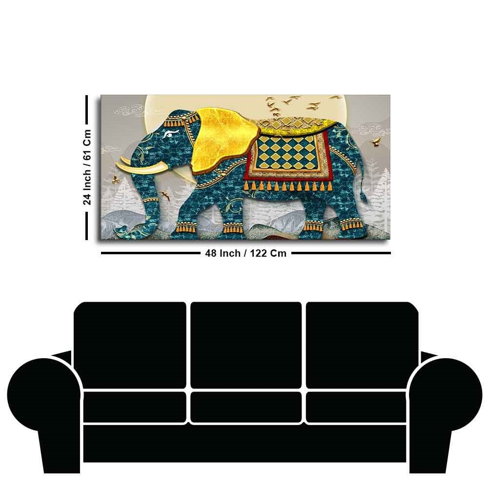 Classic and Royal Elephant with Golden Tusks wall Painting - Decor Smart