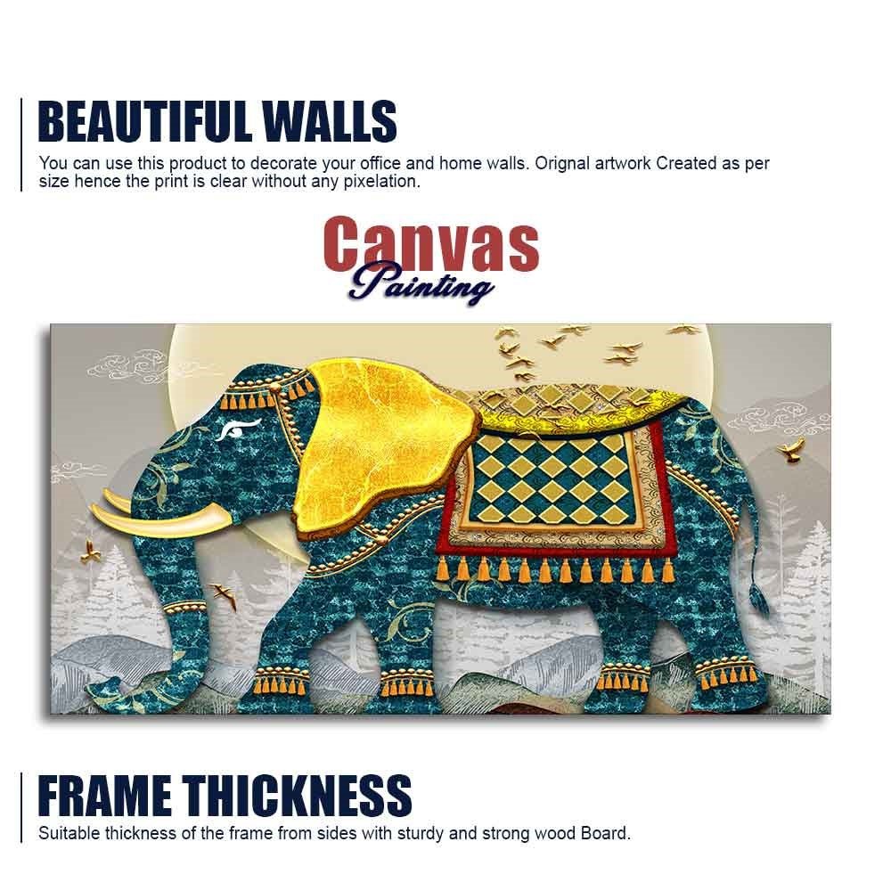 Classic and Royal Elephant with Golden Tusks wall Painting - Decor Smart