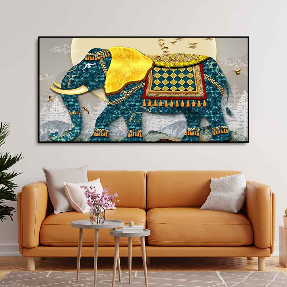 Classic and Royal Elephant with Golden Tusks wall Painting - Decor Smart