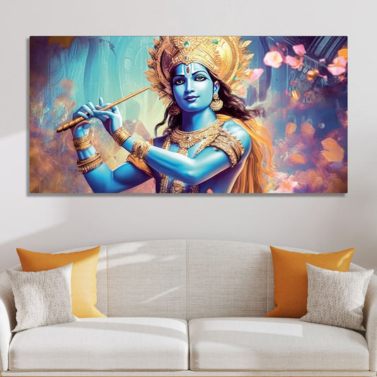 Classic Canvas Wall Panting of Lord Krishna Playing with Flute - Decor Smart