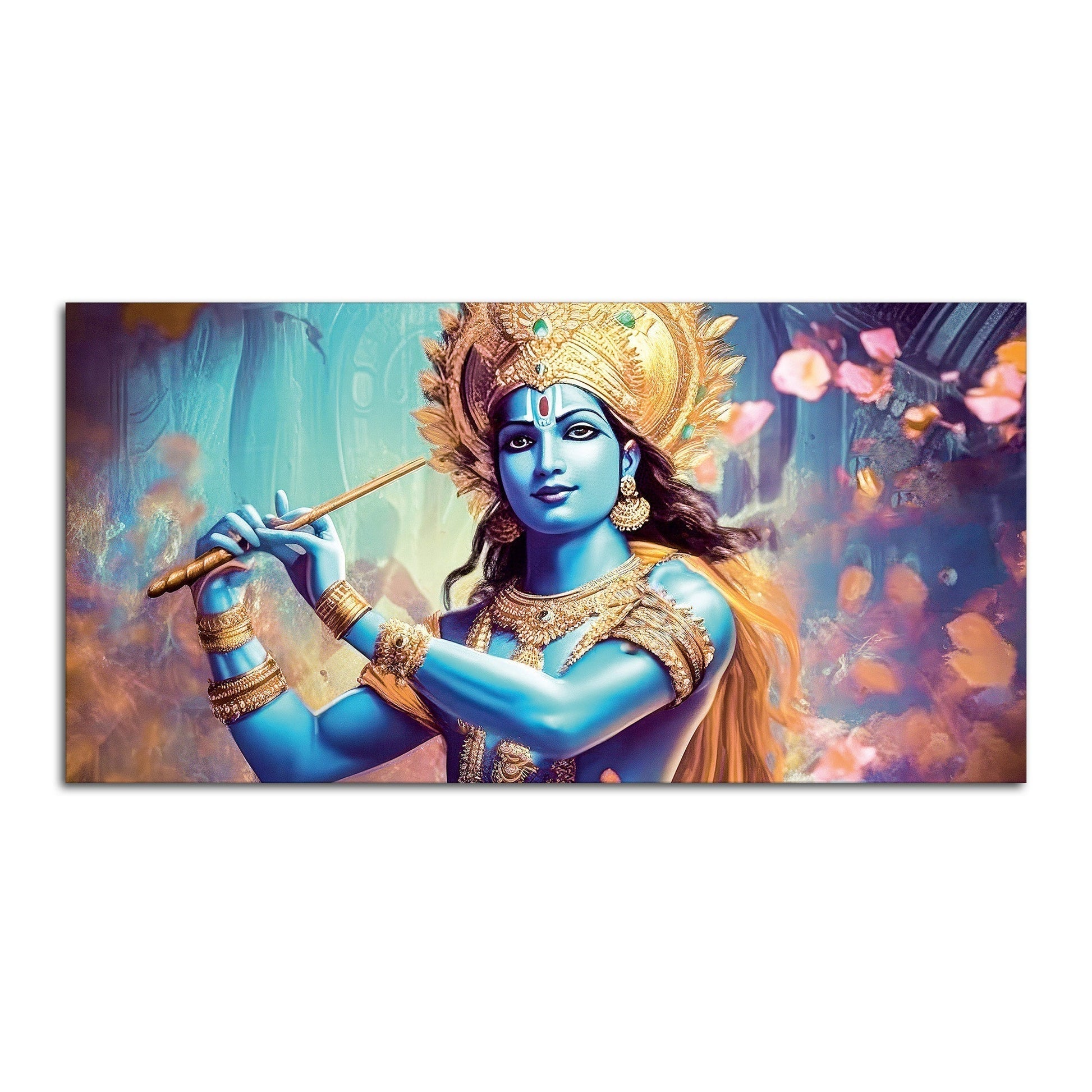 Classic Canvas Wall Panting of Lord Krishna Playing with Flute - Decor Smart