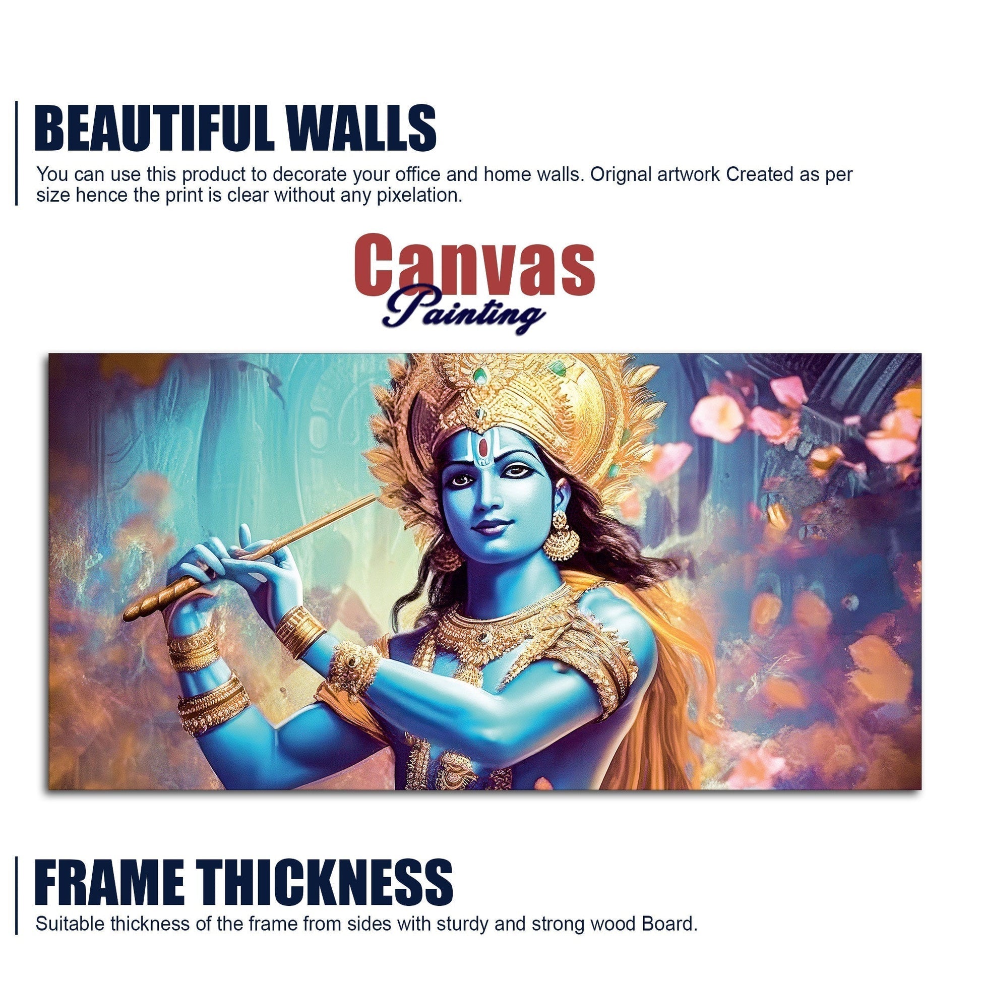 Classic Canvas Wall Panting of Lord Krishna Playing with Flute - Decor Smart