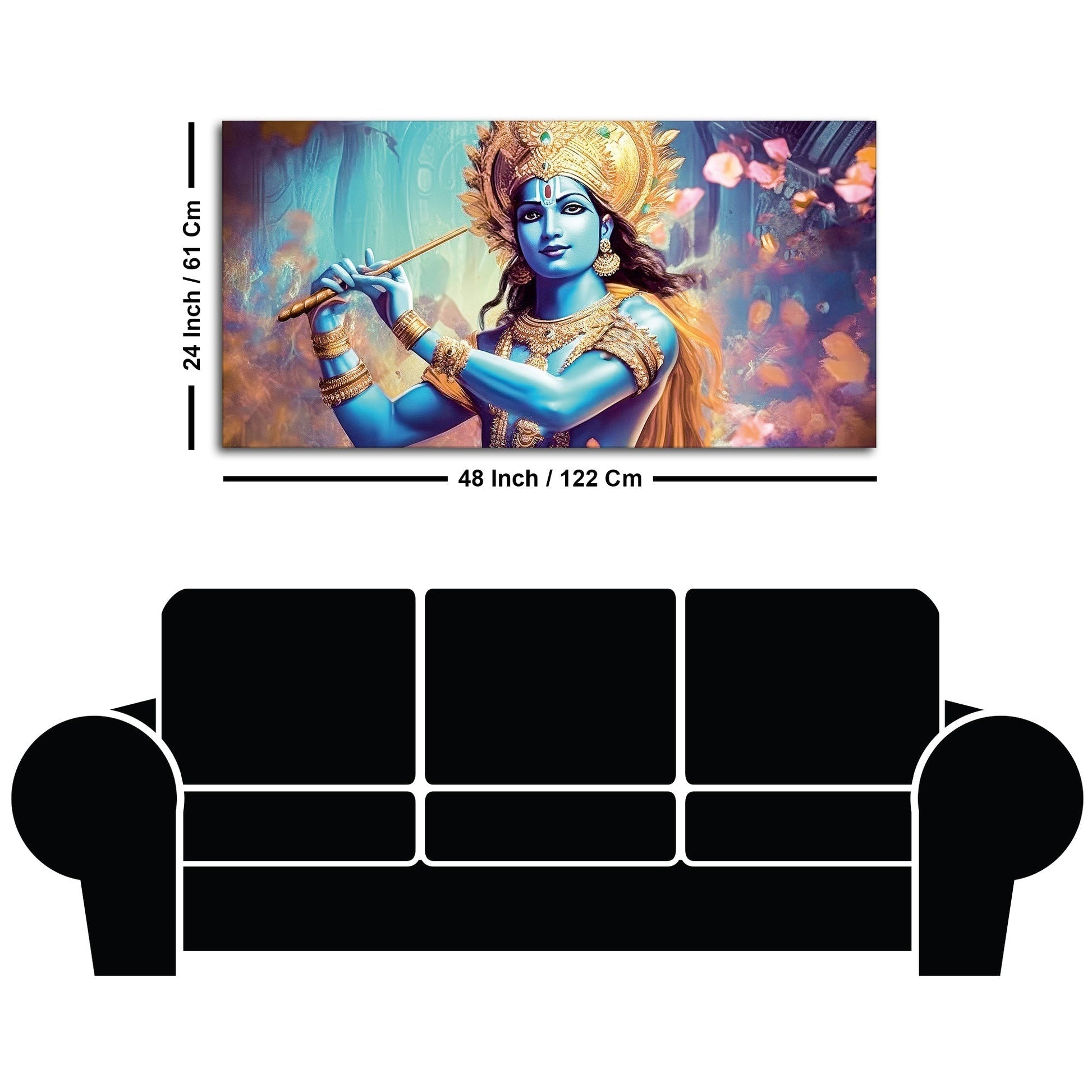 Classic Canvas Wall Panting of Lord Krishna Playing with Flute - Decor Smart
