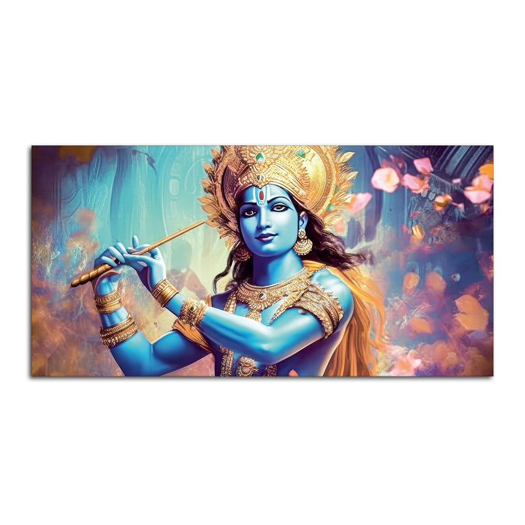 Classic Canvas Wall Panting of Lord Krishna Playing with Flute