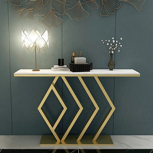 Classic Design Golden Console Table in Geometric Pattern - Decor Smart